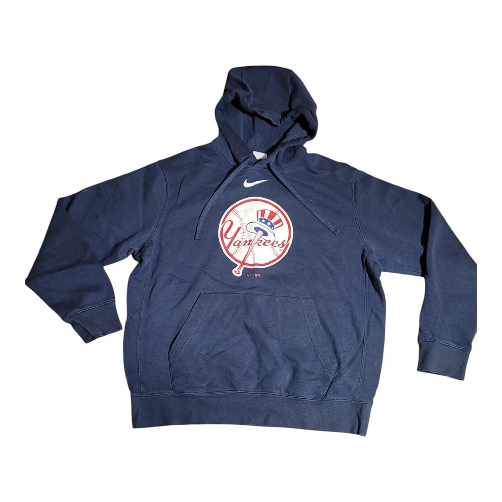 Vintage Center Swoosh New York Yankees Hoodie Blue Graphic Print Large B3